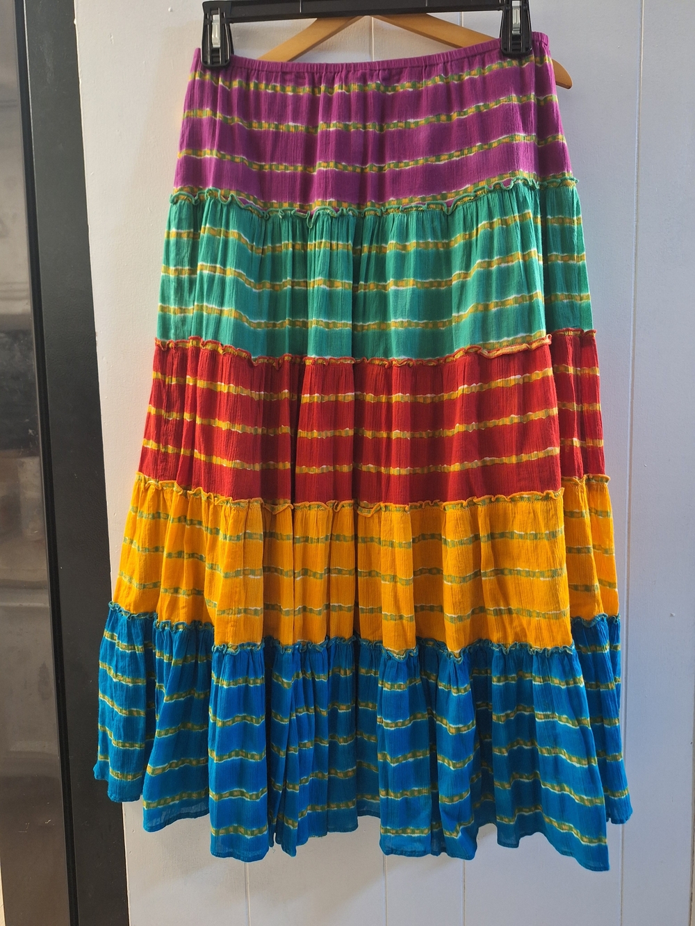 Multicolor Tiered Maxi Skirt - Vibrant Stripe Boho